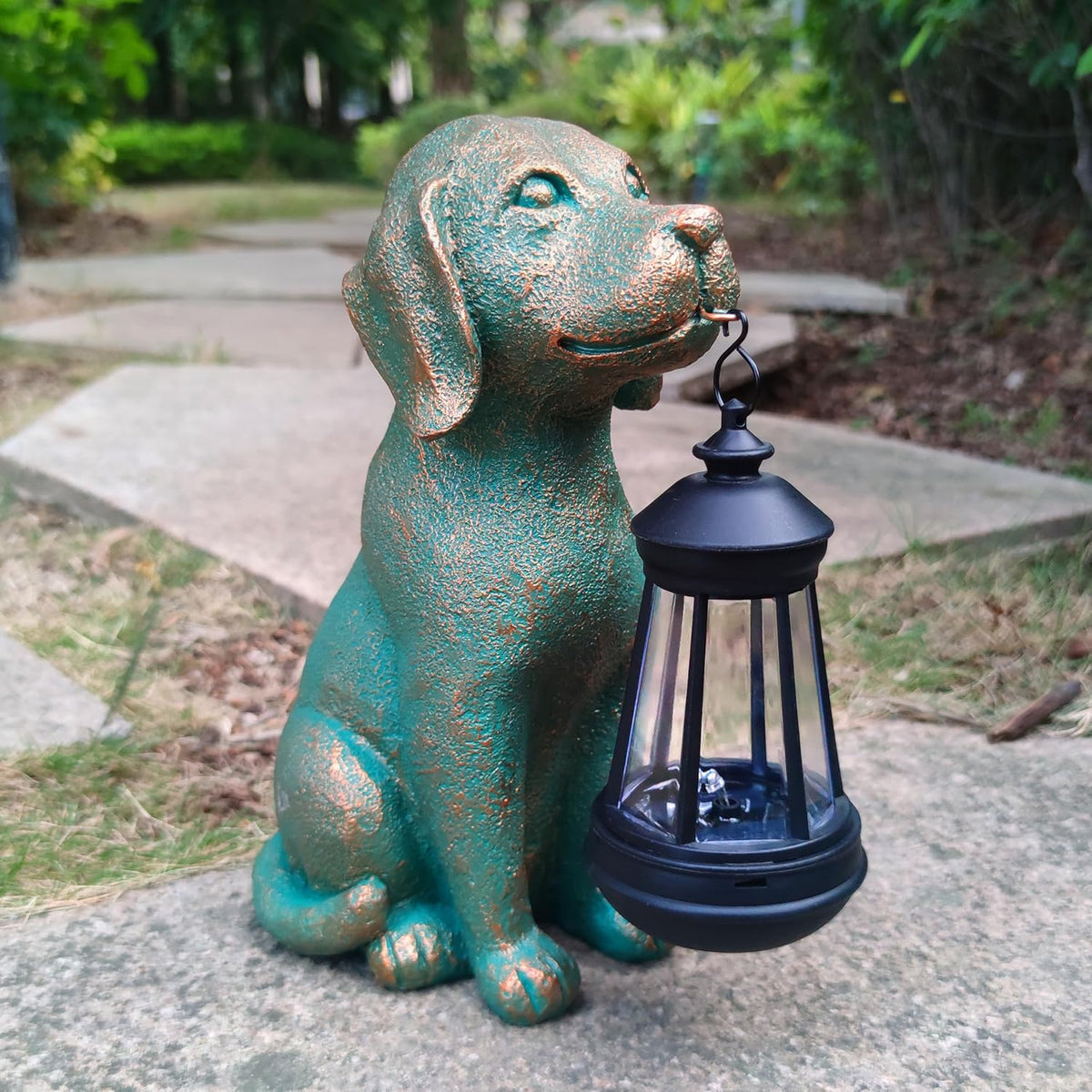 Dog Garden Statues with Solar Lantern Outdoor Decor-Dog Solar Figurines Lights Decorations for