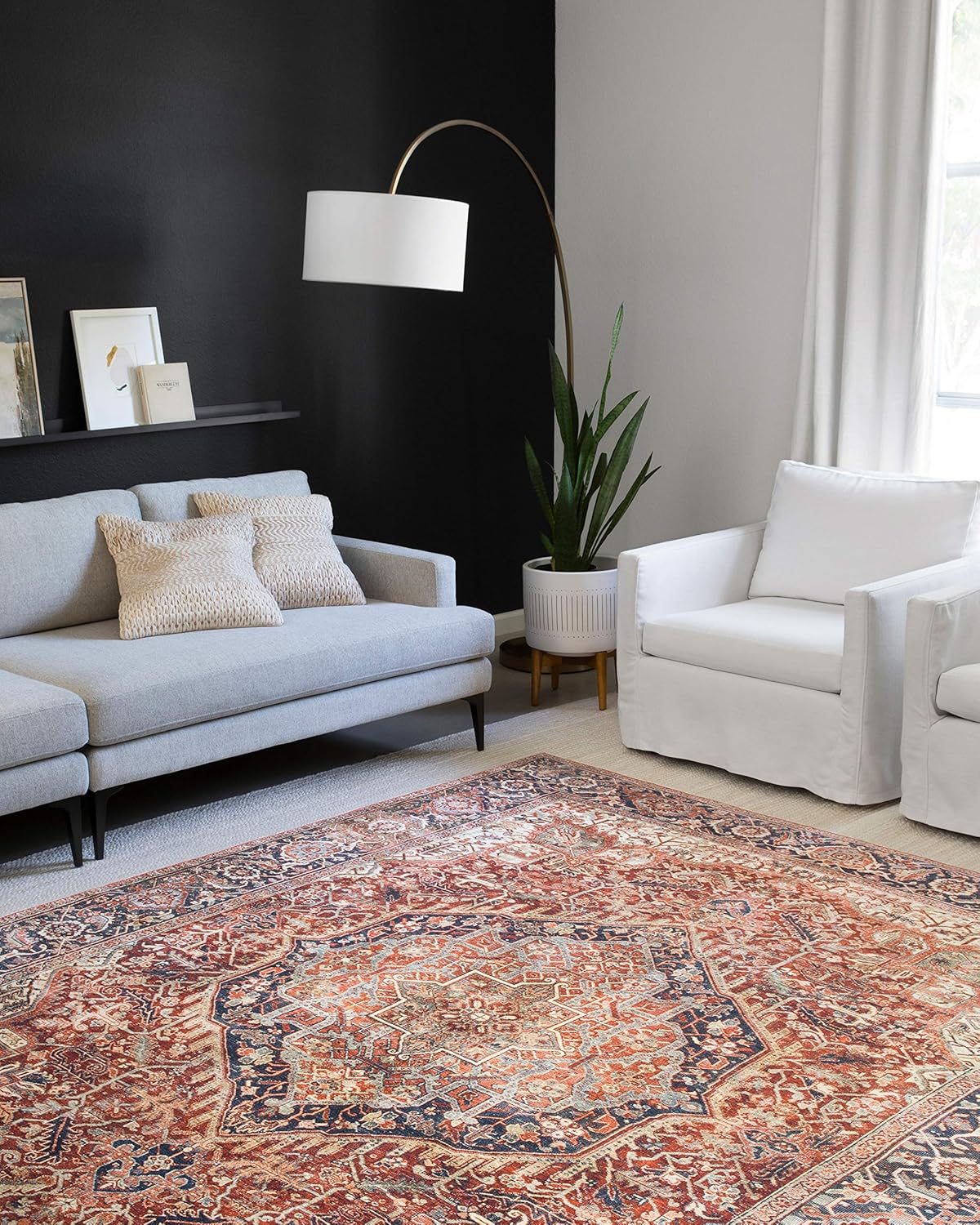 Loloi Layla Collection LAY-08 Red/Navy 5'-0" x 7'-6" .13" Thick Area Rug, Soft, Durable, Vintage