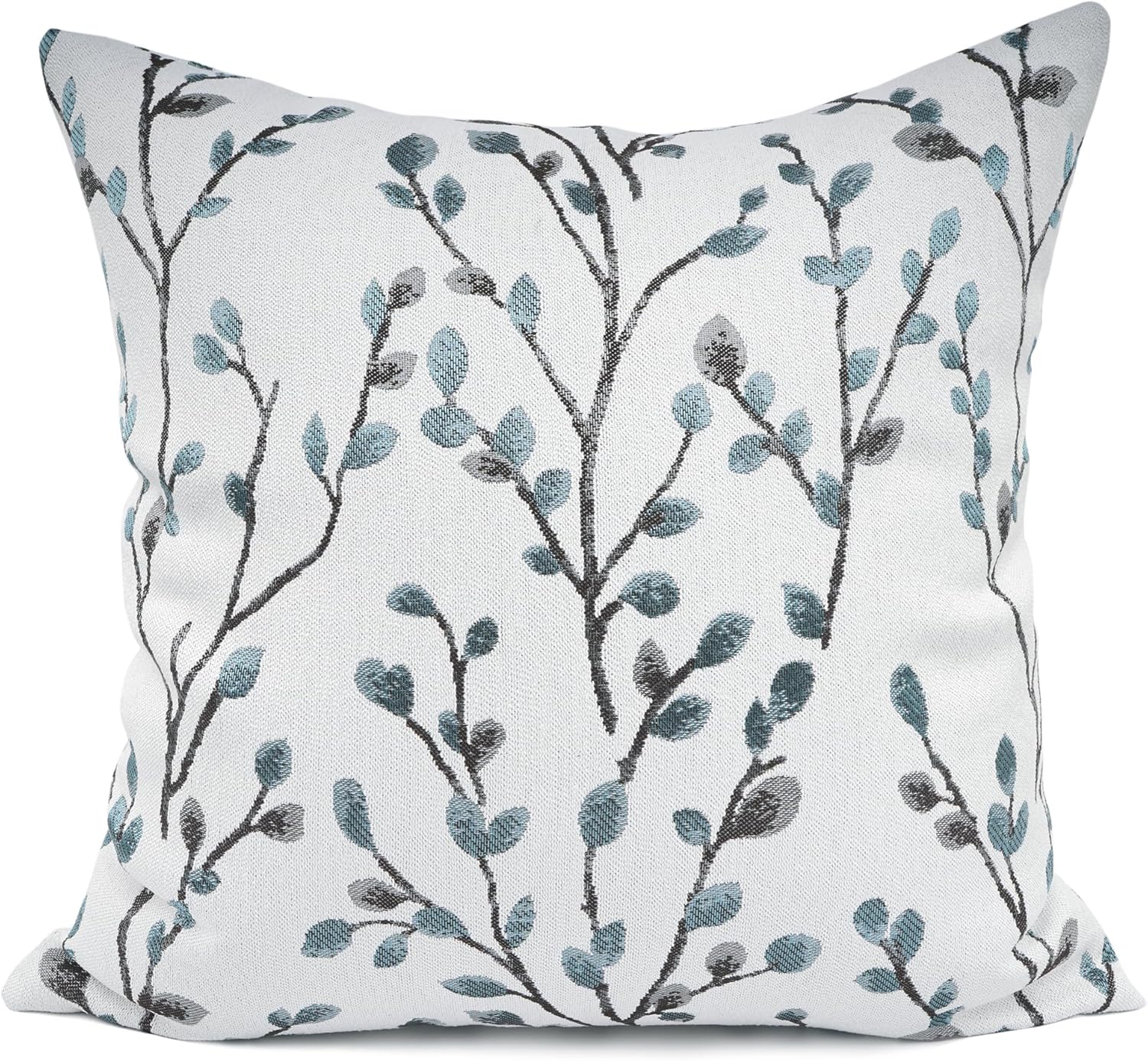 YOUR SMILE Classical Embroidery Jacquard Teal Leaf Pattern Square Decorative Throw Pillow Case