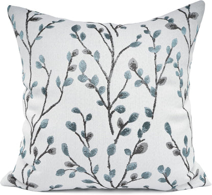 YOUR SMILE Classical Embroidery Jacquard Teal Leaf Pattern Square Decorative Throw Pillow Case
