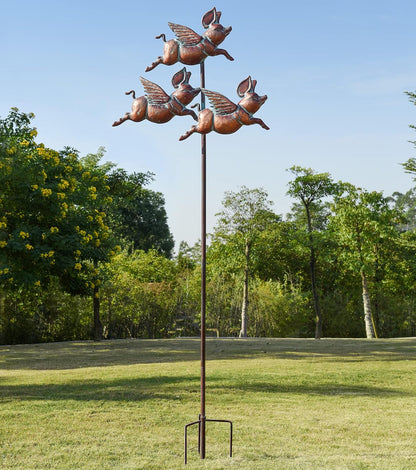 Flying Pig Statues,90" x 32" Antique Copper Outdoor Flying Pigs Garden Decor,Metal Pig