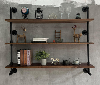 Industrial Pipe Wall Shelves Pipe Shelving with Real Wood Plank ,48 Inches Floating Shelves for