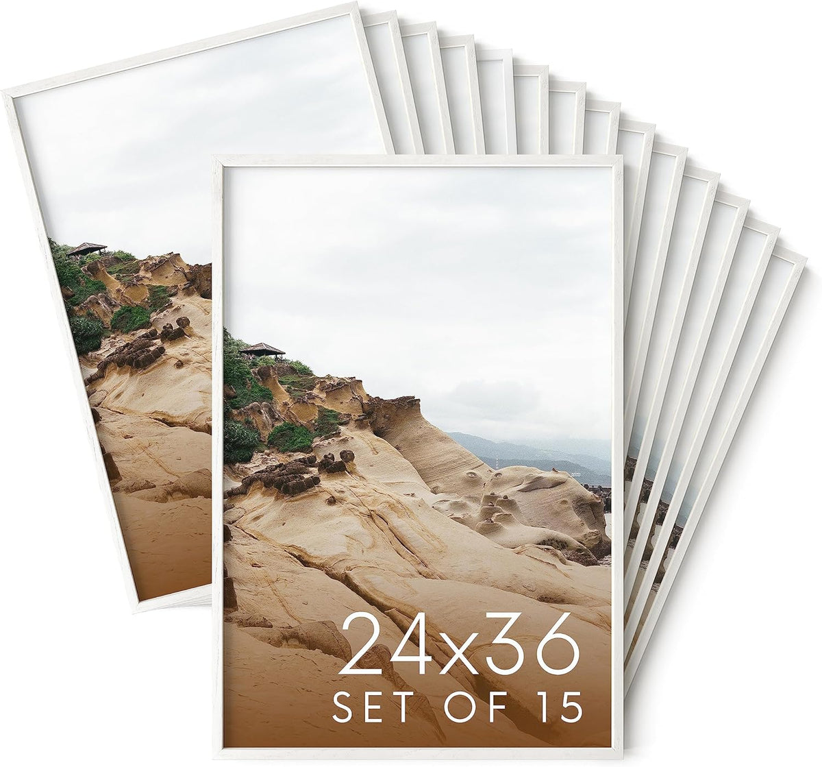 Haus and Hues 24x36 White Oak Wood Picture Frames Set of 15 - Premium Bulk Picture Frames 24x36