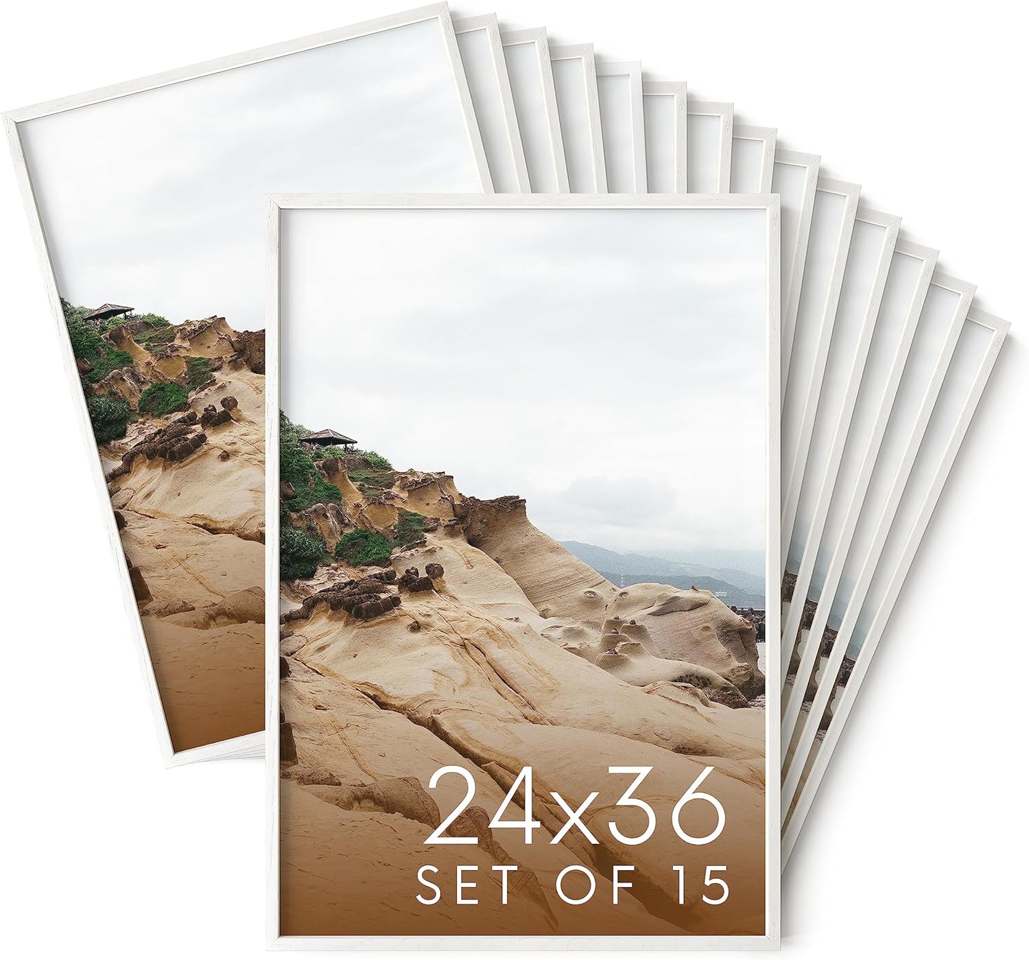 Haus and Hues 24x36 White Oak Wood Picture Frames Set of 15 - Premium Bulk Picture Frames 24x36