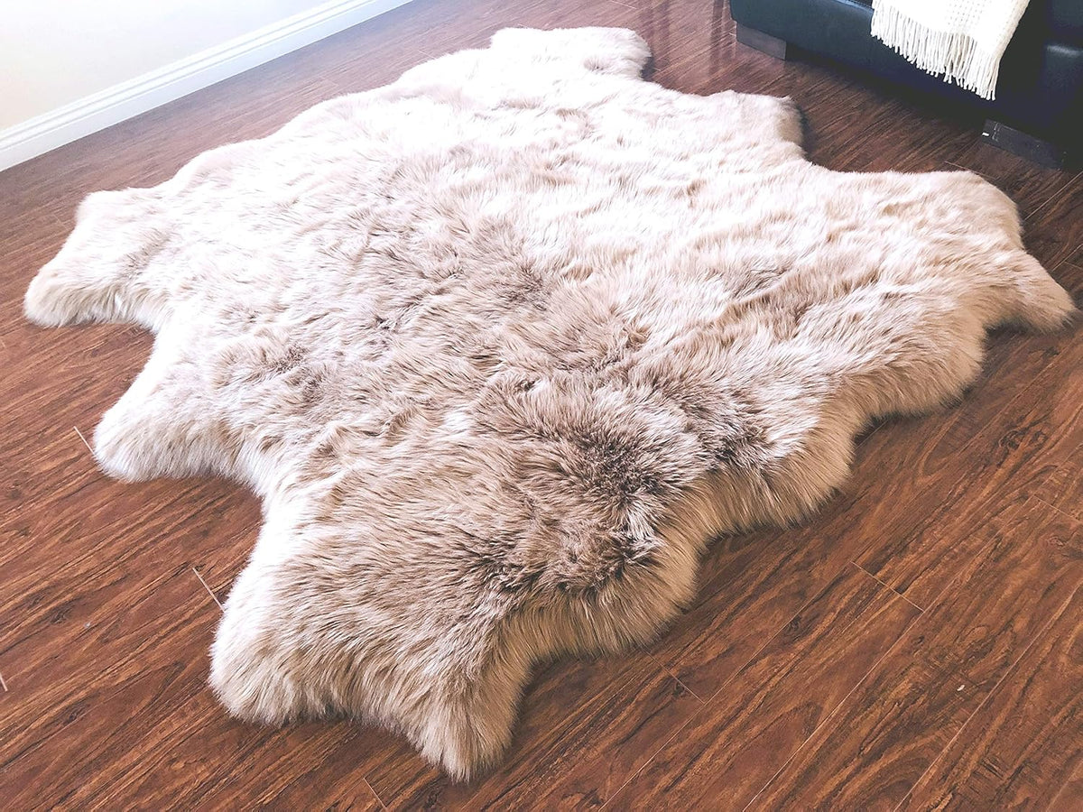 LAMBZY Faux Sheepskin Hypoallergenic Free Shape Silky Shag Rug, Luxury Shaggy Silky Plush Carpet