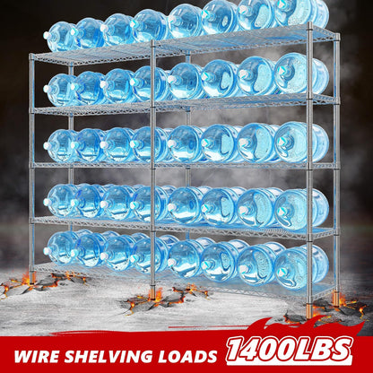 REIBII 58" W 5 Tier Heavy Duty Wire Shelving Unit with Adjustable Shelves - 1400LB Metal, Chrome