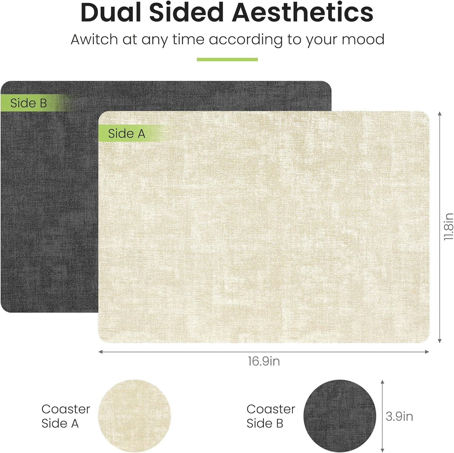 Faux Leather Dual Sided Placemats Set of 6, Square Non-Slip Heat Resistant Placemats with Coaster
