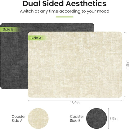 Faux Leather Dual Sided Placemats Set of 6, Square Non-Slip Heat Resistant Placemats with Coaster