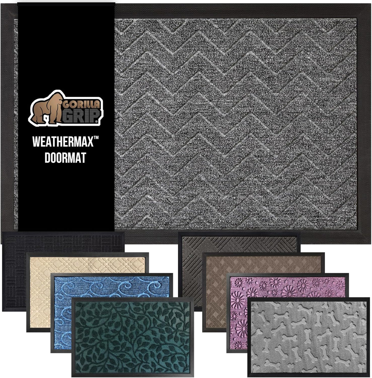 GORILLA GRIP 100% Waterproof All-Season WeatherMax Doormat, 34x58, US Designed Natural Rubber