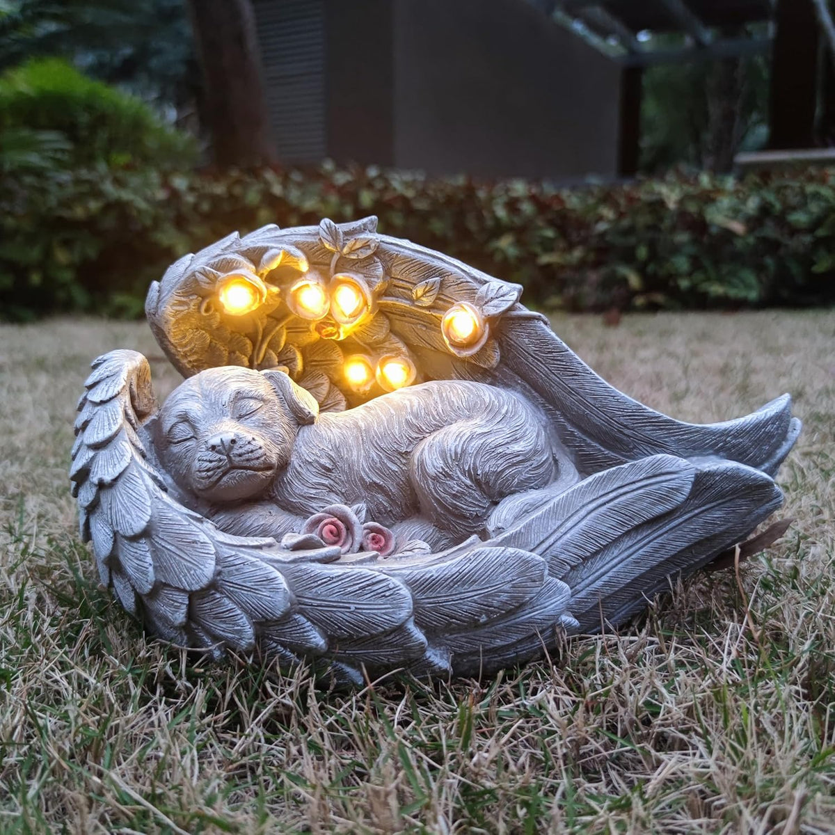 Solar Dog Garden Statues Outdoor Décor- Dog Figurines Solar LED Light Lawn Ornaments - Yard