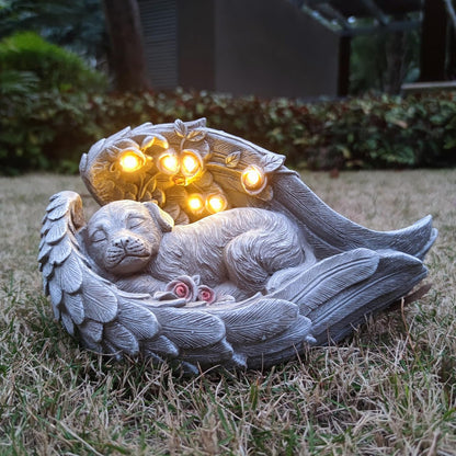 Solar Dog Garden Statues Outdoor Décor- Dog Figurines Solar LED Light Lawn Ornaments - Yard
