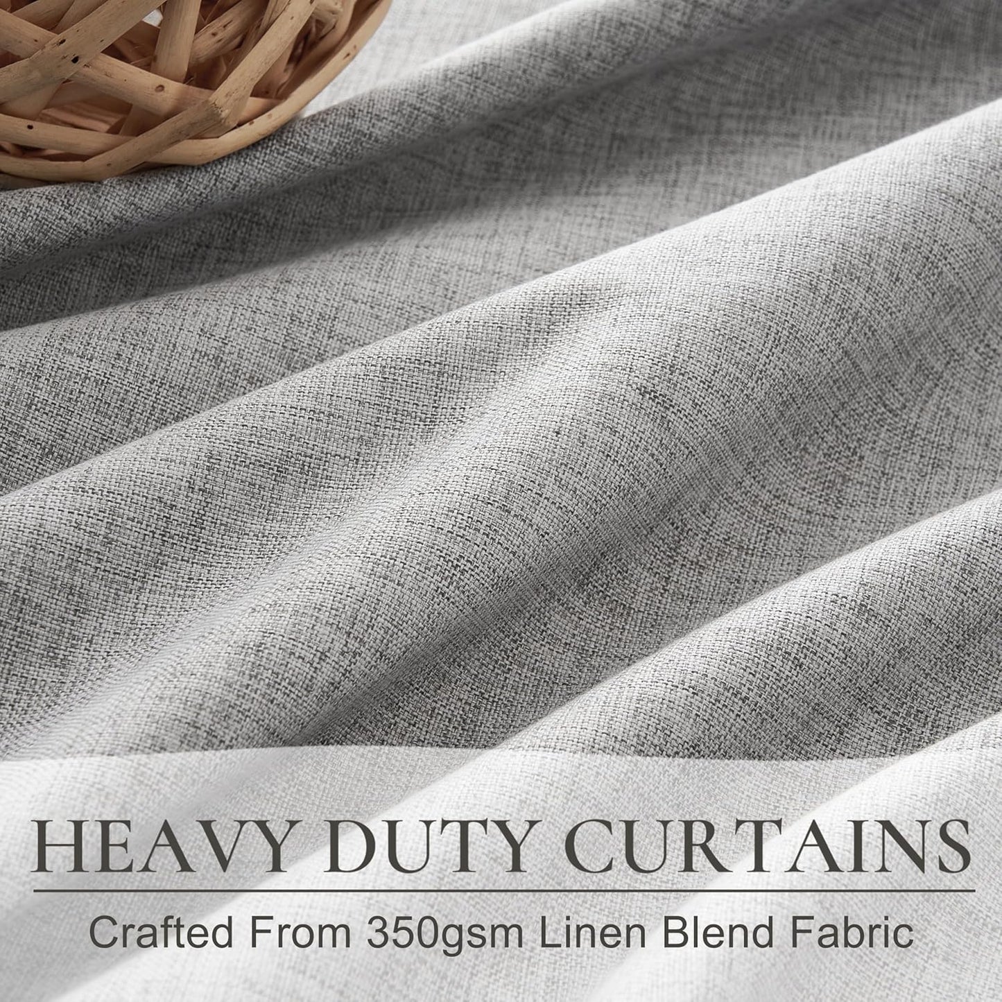 Gray Pinch Pleated 96 Inch Curtains 2 Panel Set for Living Room, Neutral Heavy Linen Blackout