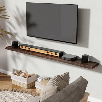 72" Floating Shelves, Live Edge Elm Wood Floating Shelf for Wall, Wall-Mounted Display Shelves with