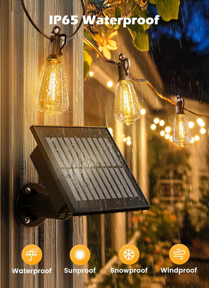 Brightown Solar Lights Outdoor Waterproof 108FT with 50 Shatterproof ST38 LED Bulbs, 2700K Solar