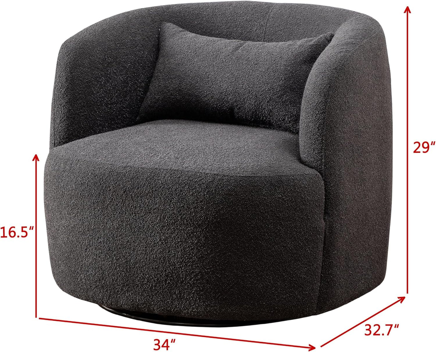KINWELL 34" Wide Boucle Swivel Barrel Chairs Set of 2, No Assembly Round Upholstered Armchairs