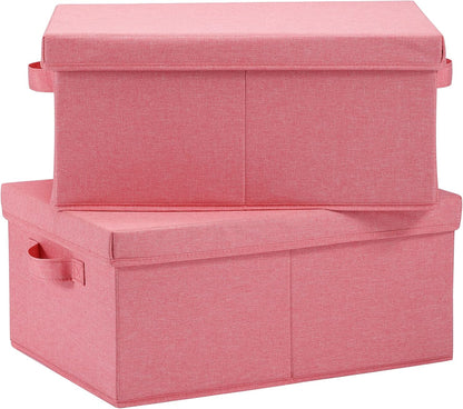 HOONEX Linen Foldable Storage Bins with Lids, 2 Pack, Storage Boxes with Carrying Handles and