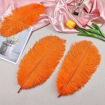 THARAHT Orange Ostrich Feathers 12pcs Natural Bulk 10-12Inch 25cm-30cm for Crafts Wedding Party