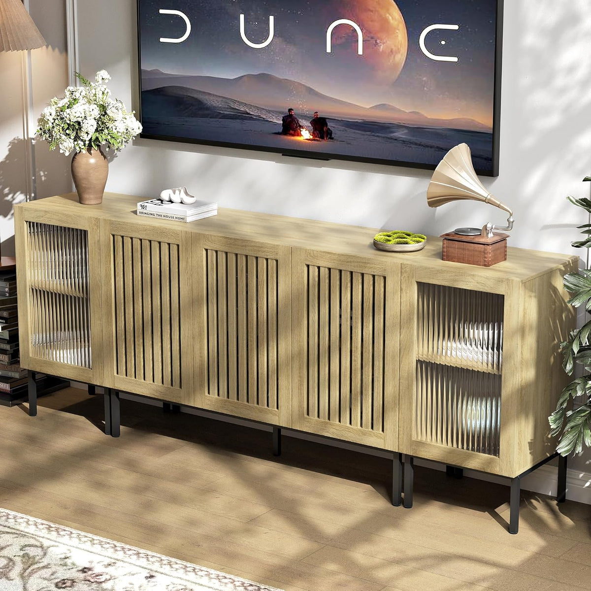 Farmhouse TV Stand for TVs up to 85 Inch, Entertainment Center TV Console with Storage Cabinets and