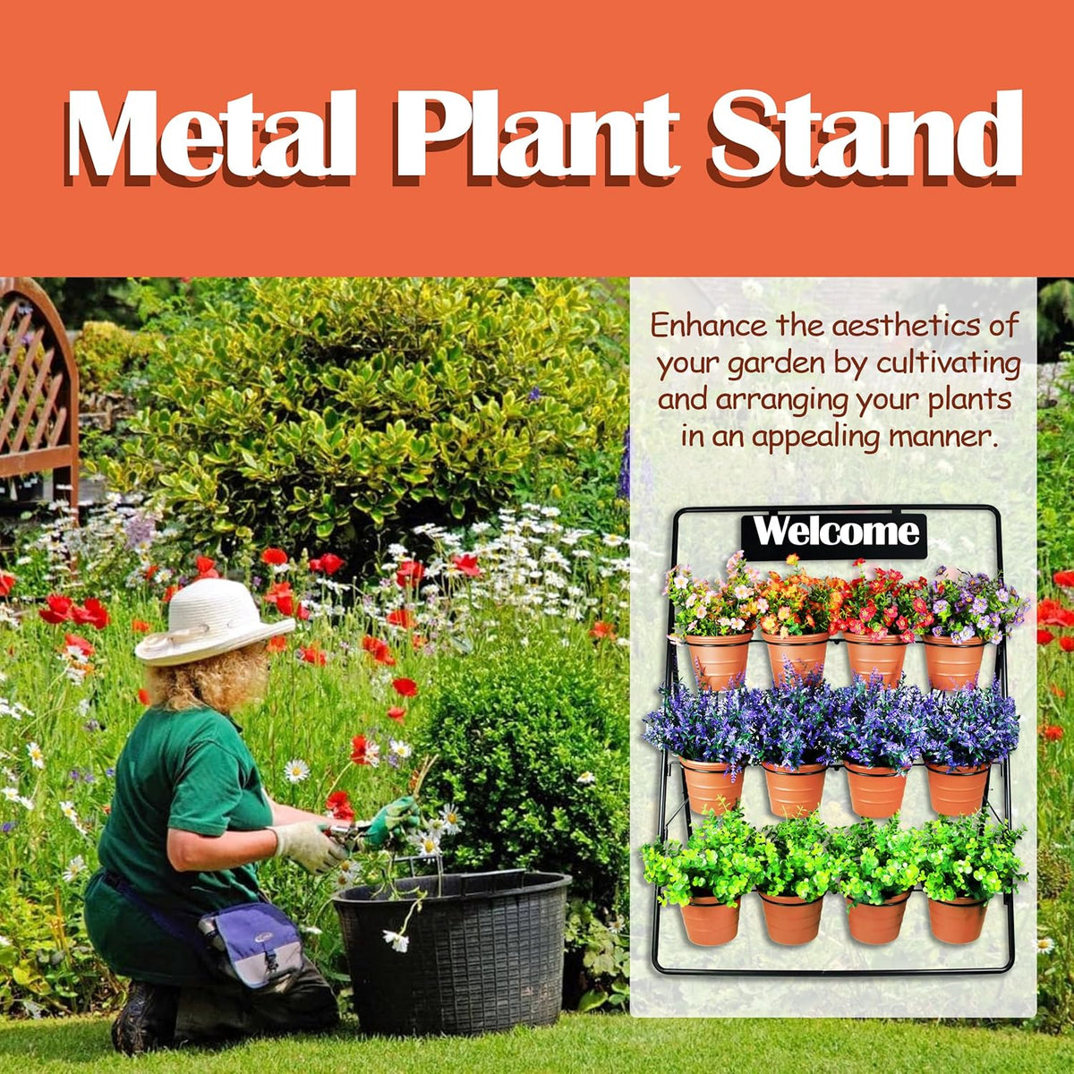 Sunnyglade 3-Tier Metal Plant Stand Rack Multiple Flower Pot Holder Shelf Ladder Plant Display