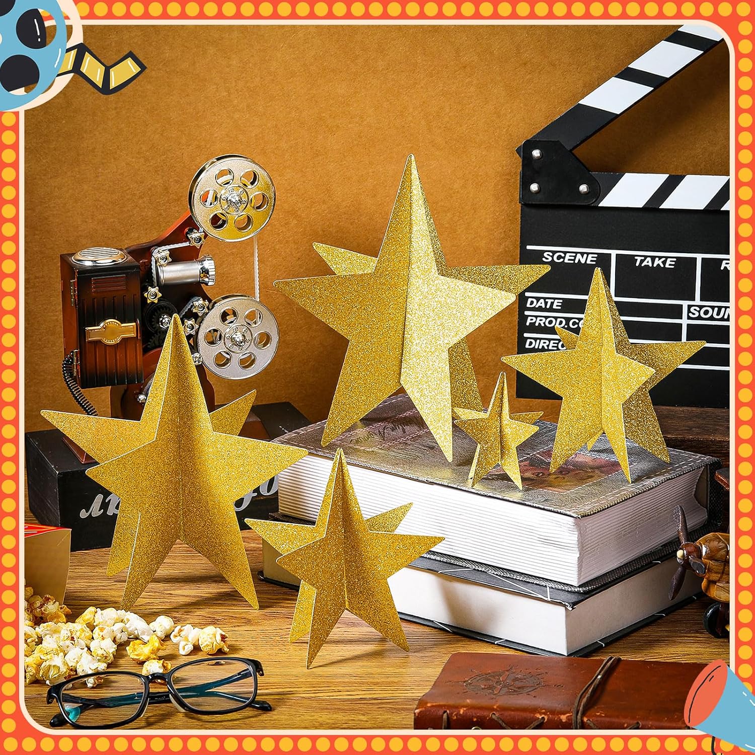 45 Pcs 3D Star Centerpieces Movie Night Decorations for Table in 3 Sizes Hanging Supplies for Red