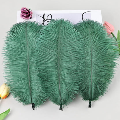 THARAHT Blackish Green Ostrich Feathers 12pcs Natural Bulk 8-10Inch 20cm-25cm for Crafts Wedding