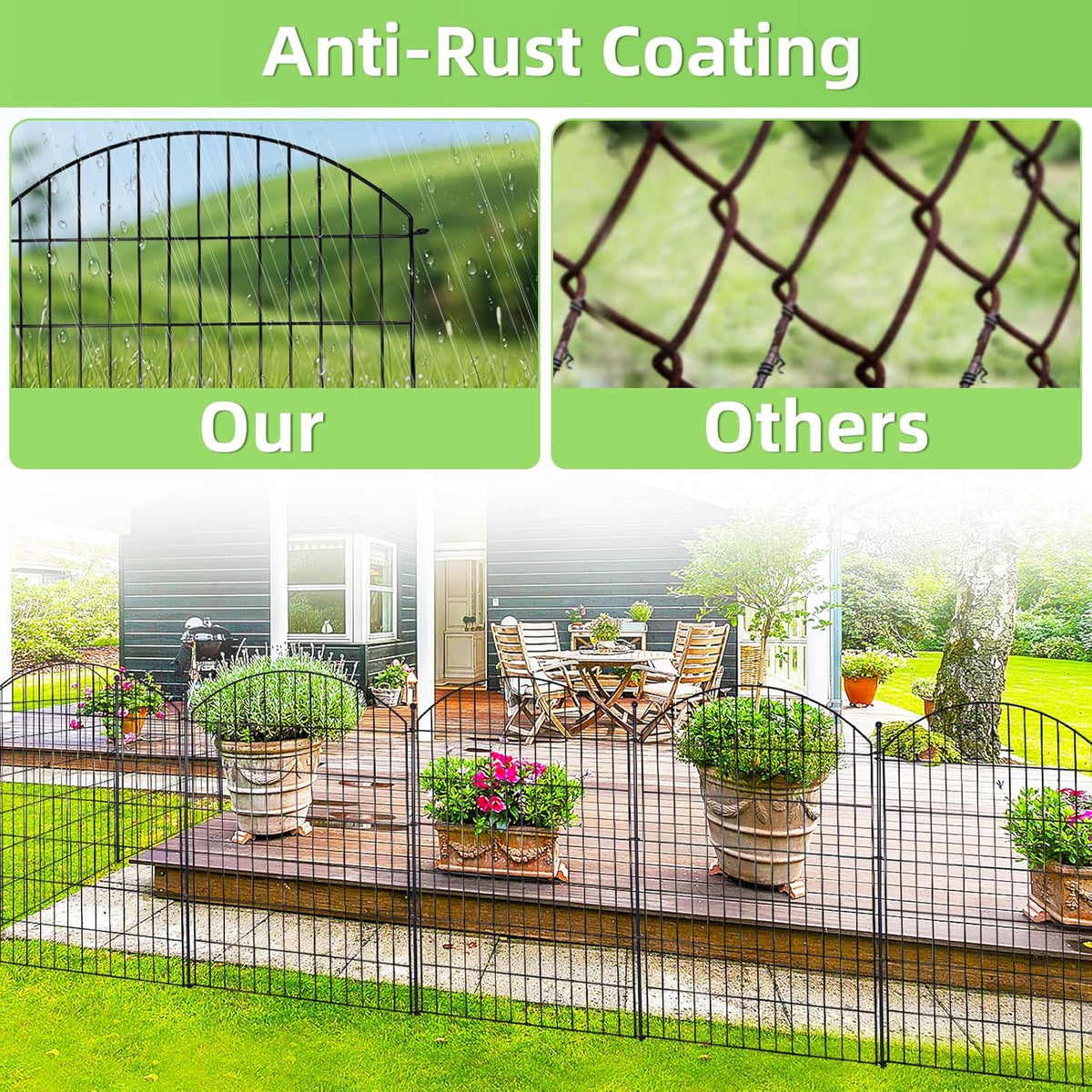 Decorative Garden Fence 40in (H) x12ft (L), 5 Pack No Dig Fence Animal Barrier for Dog with Lock