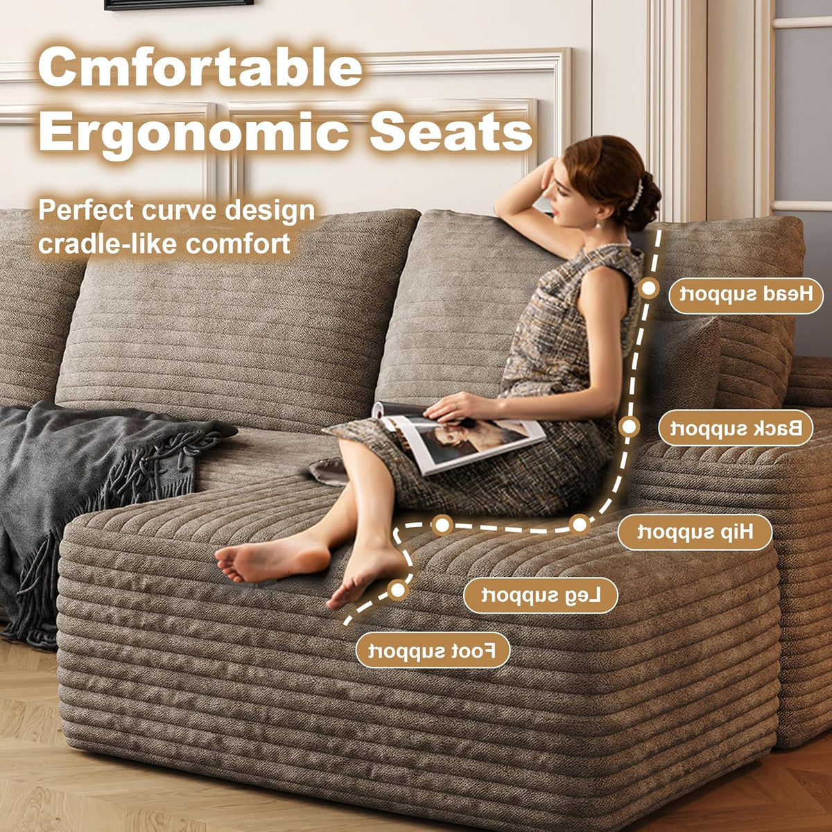 108" Sectional Couches for Living Room Modern Modular Sofa with L-Shape Couchs Upholstered Boneless