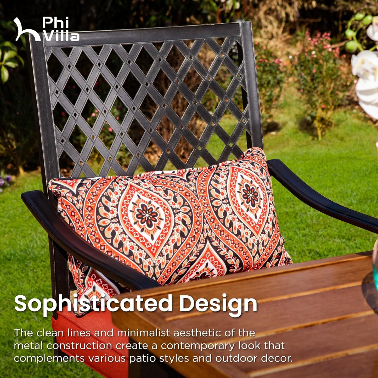 PHI VILLA 5 Piece Patio Bar Height Dining Set, 4 Outdoor Counter Height Swivel Bar Stools with Red