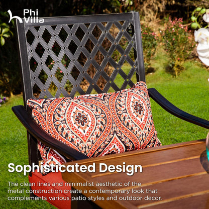 PHI VILLA 5 Piece Patio Bar Height Dining Set, 4 Outdoor Counter Height Swivel Bar Stools with Red