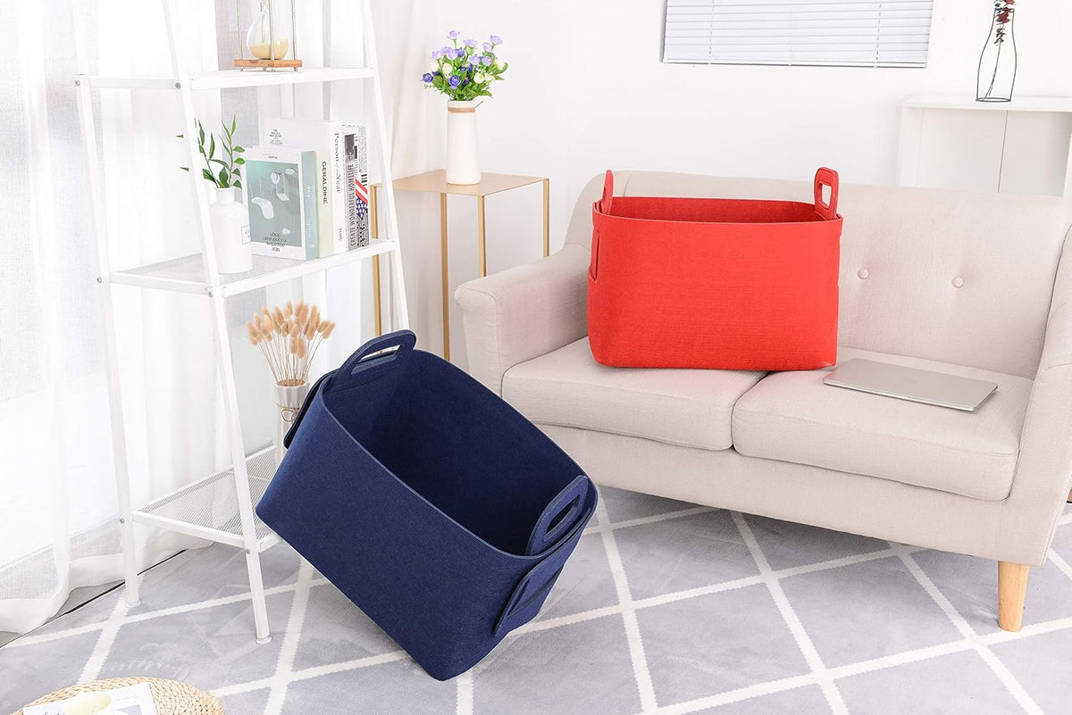 Storage Basket Felt Storage Bin Collapsible& Convenient Box Organizer with Carry Handles for Office