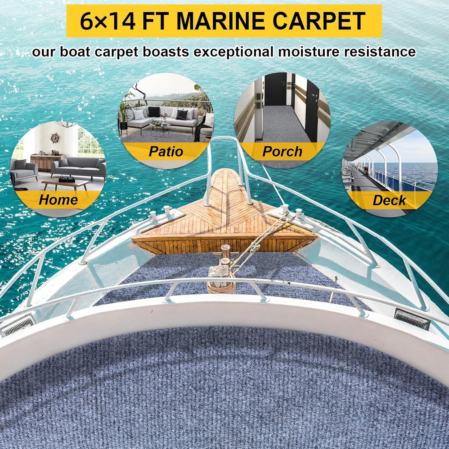Marine Carpet,6 FT x 14 FT Blue-Gray Indoor Outdoor Carpet 0.2" Thick Boat Carpet with Water-Proof