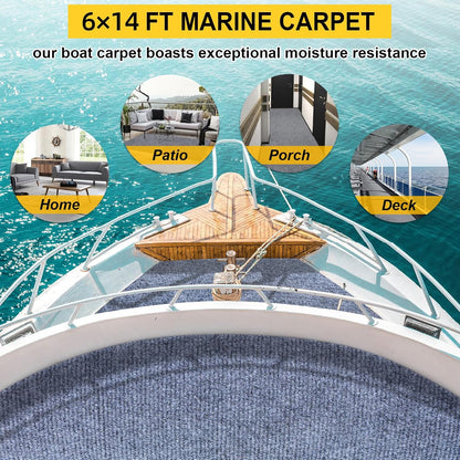 Marine Carpet,6 FT x 14 FT Blue-Gray Indoor Outdoor Carpet 0.2" Thick Boat Carpet with Water-Proof