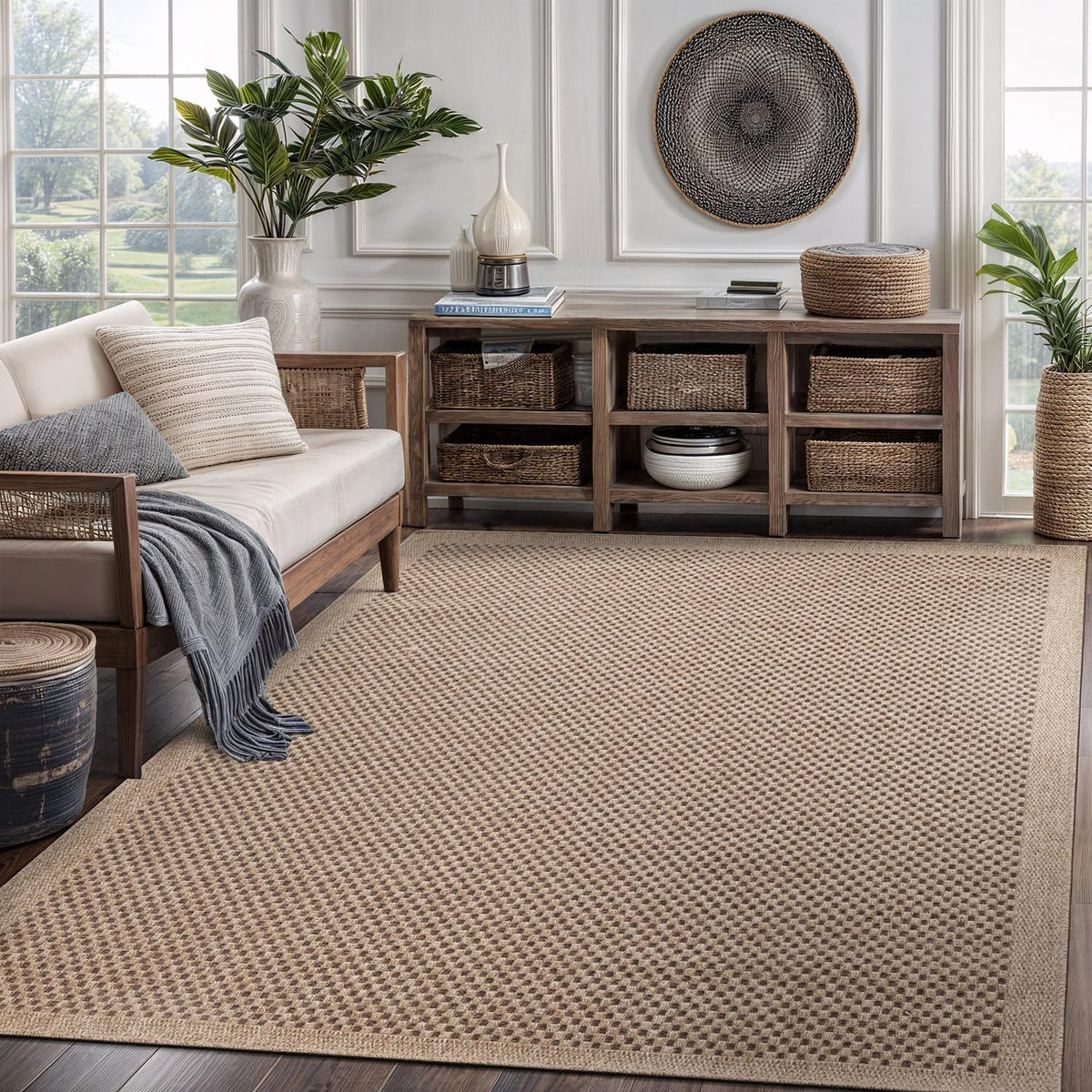 CAMILSON Easy Jute Rug 5x7, Indoor Outdoor Natural Color Fiber Area Rugs for Living Room Patio and