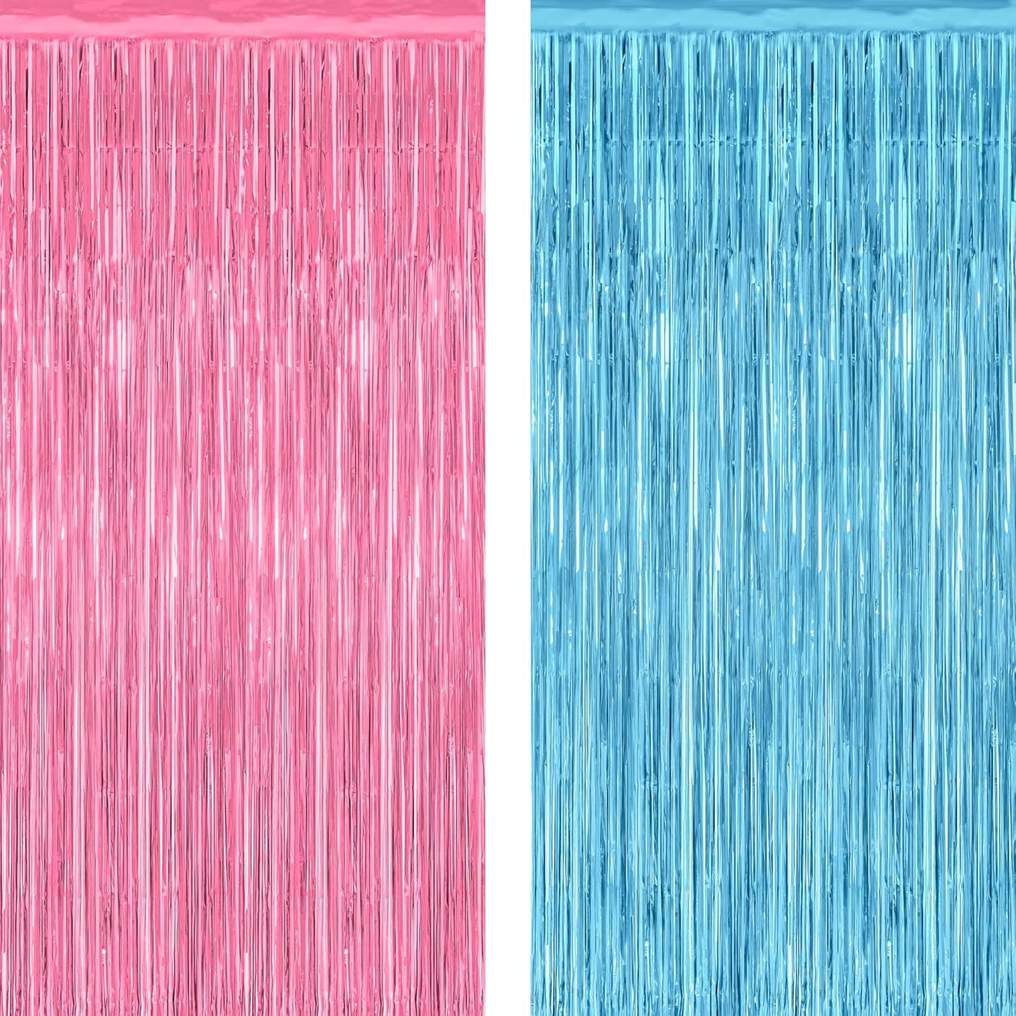 2 Pack Gender Reveal Decorations, 3.28 FT x 7.05 FT Pink and Blue Fringe Backdrop, Metallic Boy or