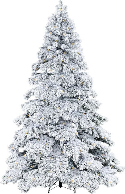 Naomi Home 7.5ft Snow Flocked Christmas Tree with Lights, Realistic Frosted Prelit with 1324 Branch