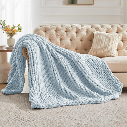 Carriediosa Chunky Knit Throw Blanket 60" X 80" Twin, 100% Hand Made Large Chenille Loop Yarn Soft