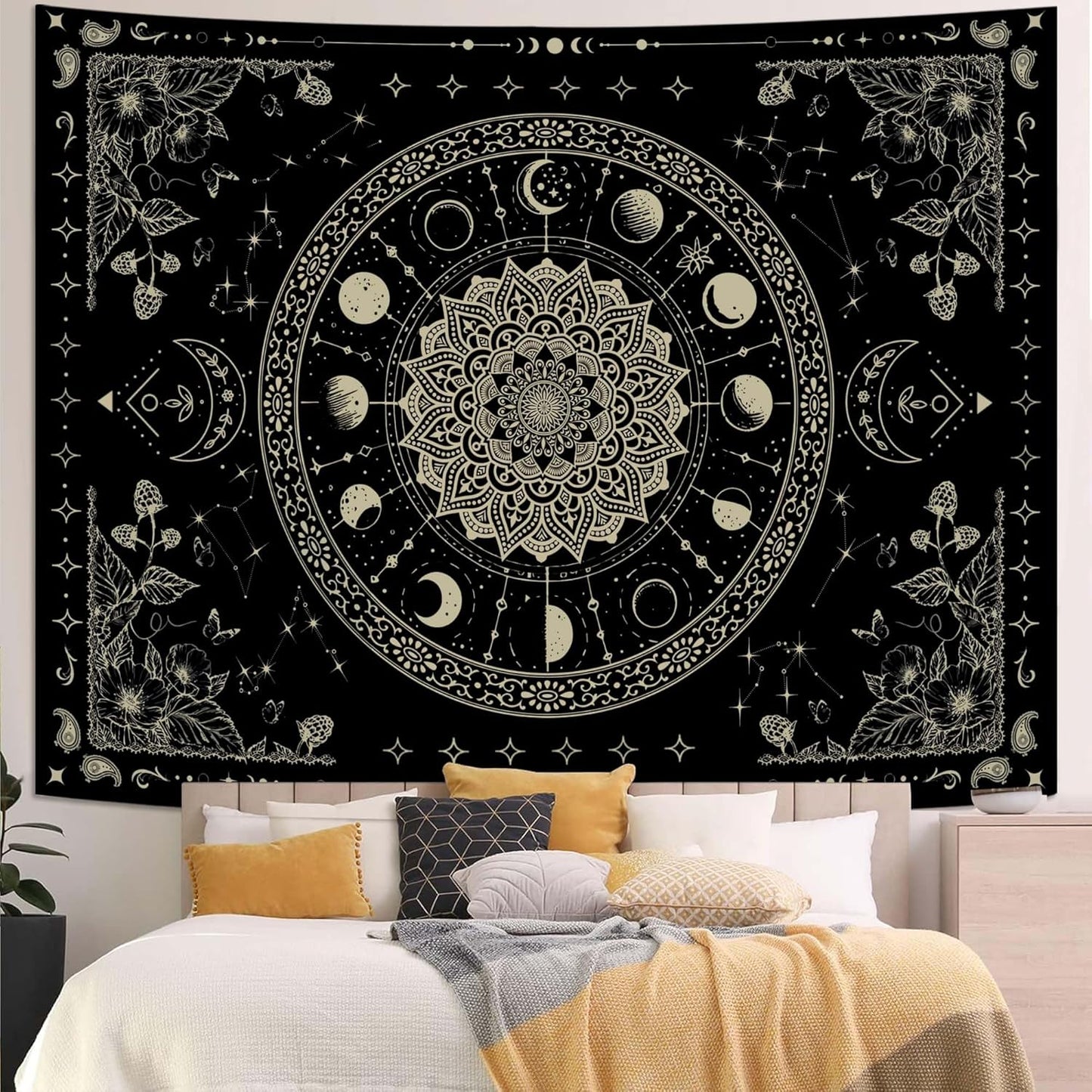 Lunerfex Mandala Moon Tapestry Boho Tapestry for Bedroom Black Tapestries Wall Hanging Living Room