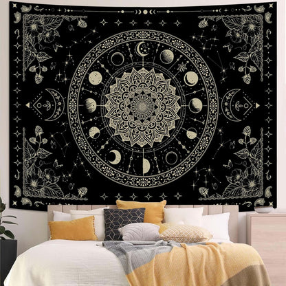 Lunerfex Mandala Moon Tapestry Boho Tapestry for Bedroom Black Tapestries Wall Hanging Living Room
