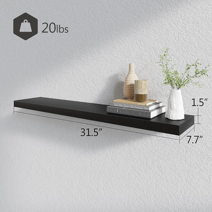 BAMEOS Floating Shelves, 31W x 8D Black Wall Mounted Wooden Shelves with Invisible Brackets Set of