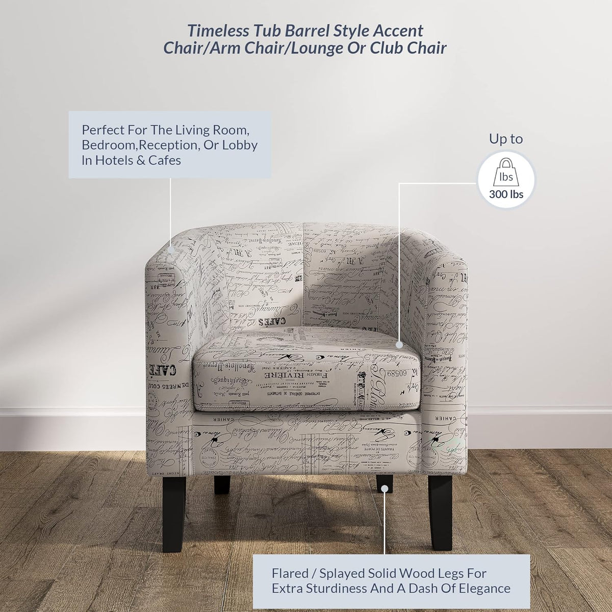 BELLEZE Accent Barrel Chair Set of 2, Linen Round Chair Club Tub Sofa Corner Chair with Flared Legs