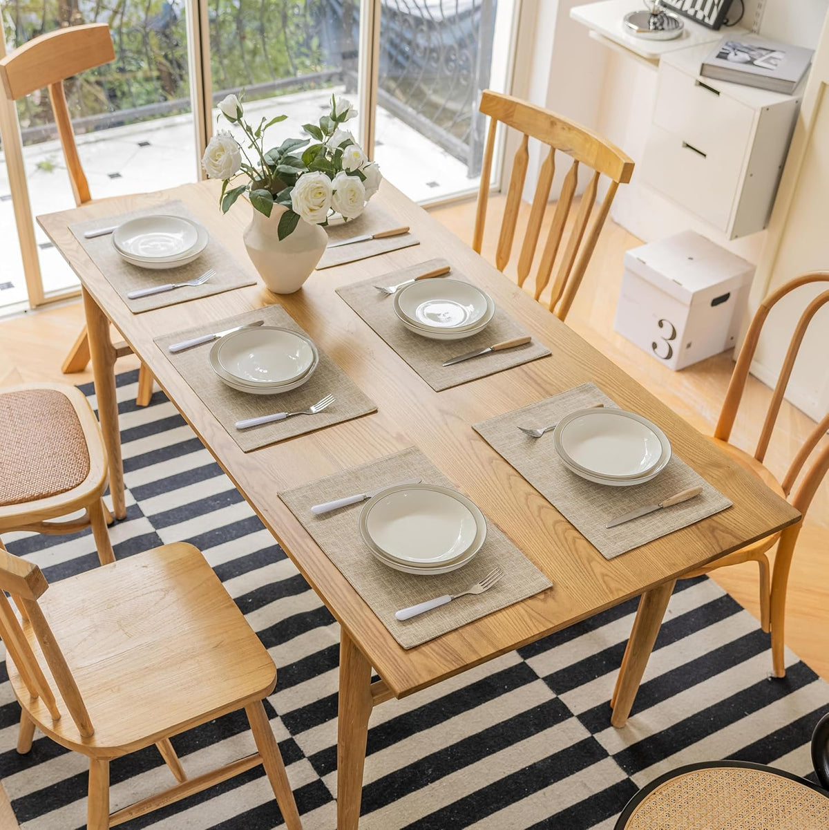 Demetex Burlap Place Mats Set of 6 Heat Resistant Linen Placemats Decorative Wipeable Fabric Table