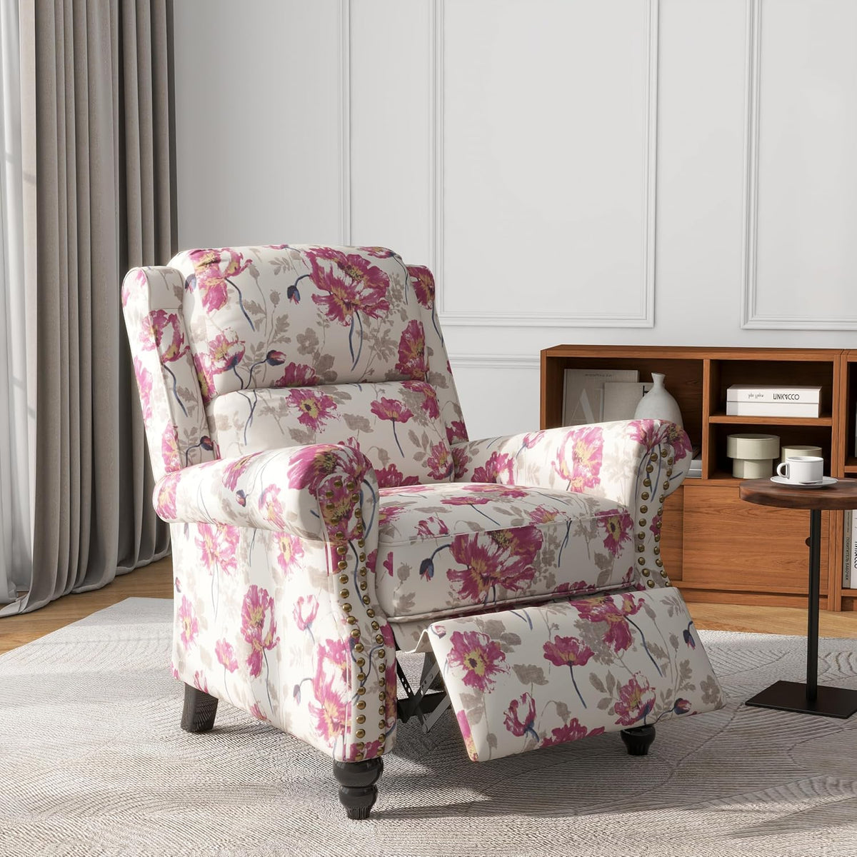UIXE Pushback Recliner Chair, Fabric Armchair Push Back Accent Chair, Rivet Trim Club Chair Home