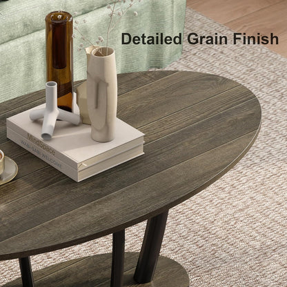 Manora Small Oval Coffee Table with Storage, Rustic Farmhouse Industrial Center Table for Living