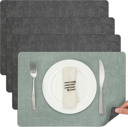 Myir JUN Dual Sided Faux Leather Placemats Set of 4 for Indoor Outdoor Dining Tables, Square