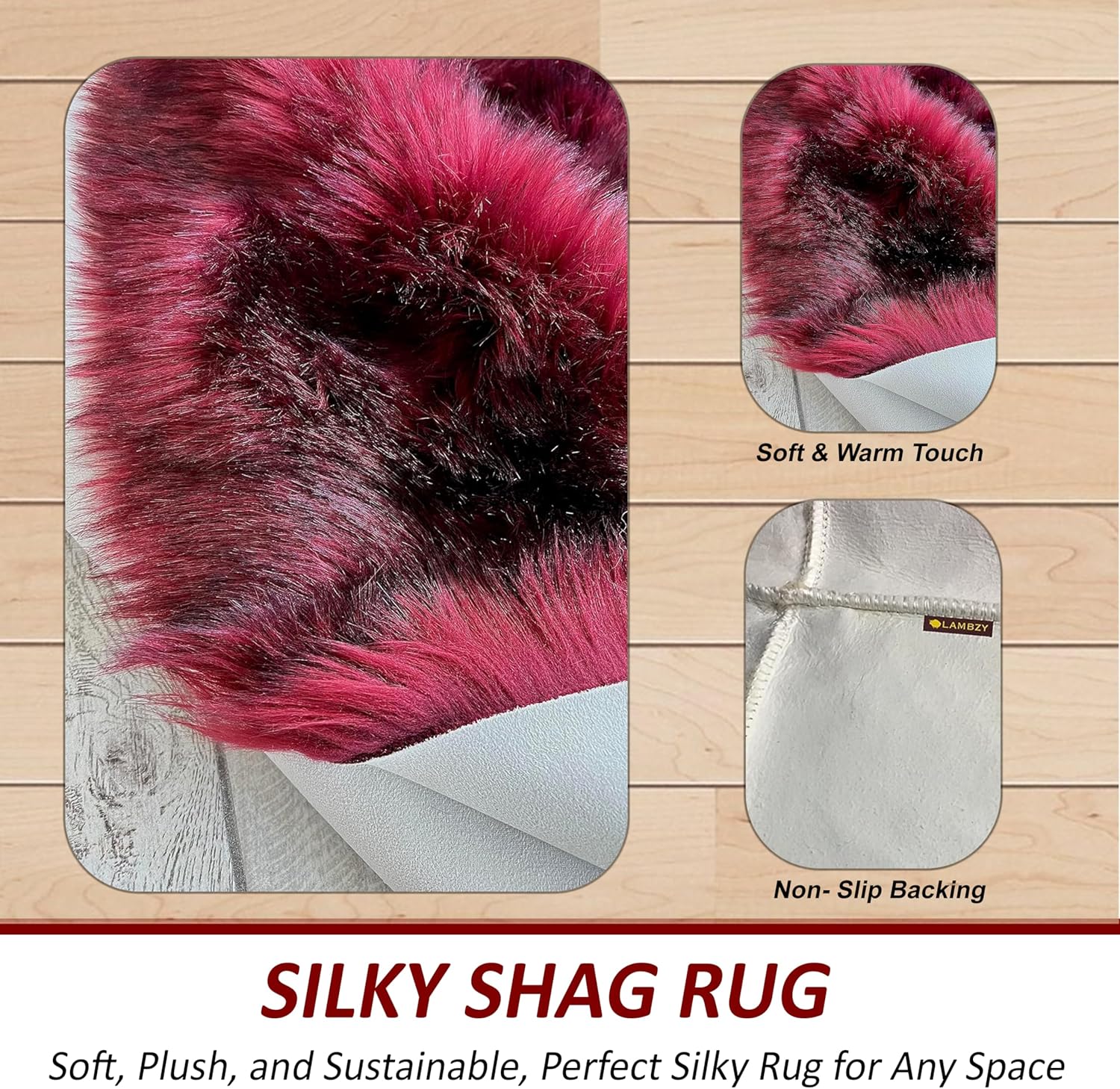 LAMBZY Faux Sheepskin Super Soft Hypoallergenic Free Shape Silky Shag Rug, Luxury Shaggy Plush