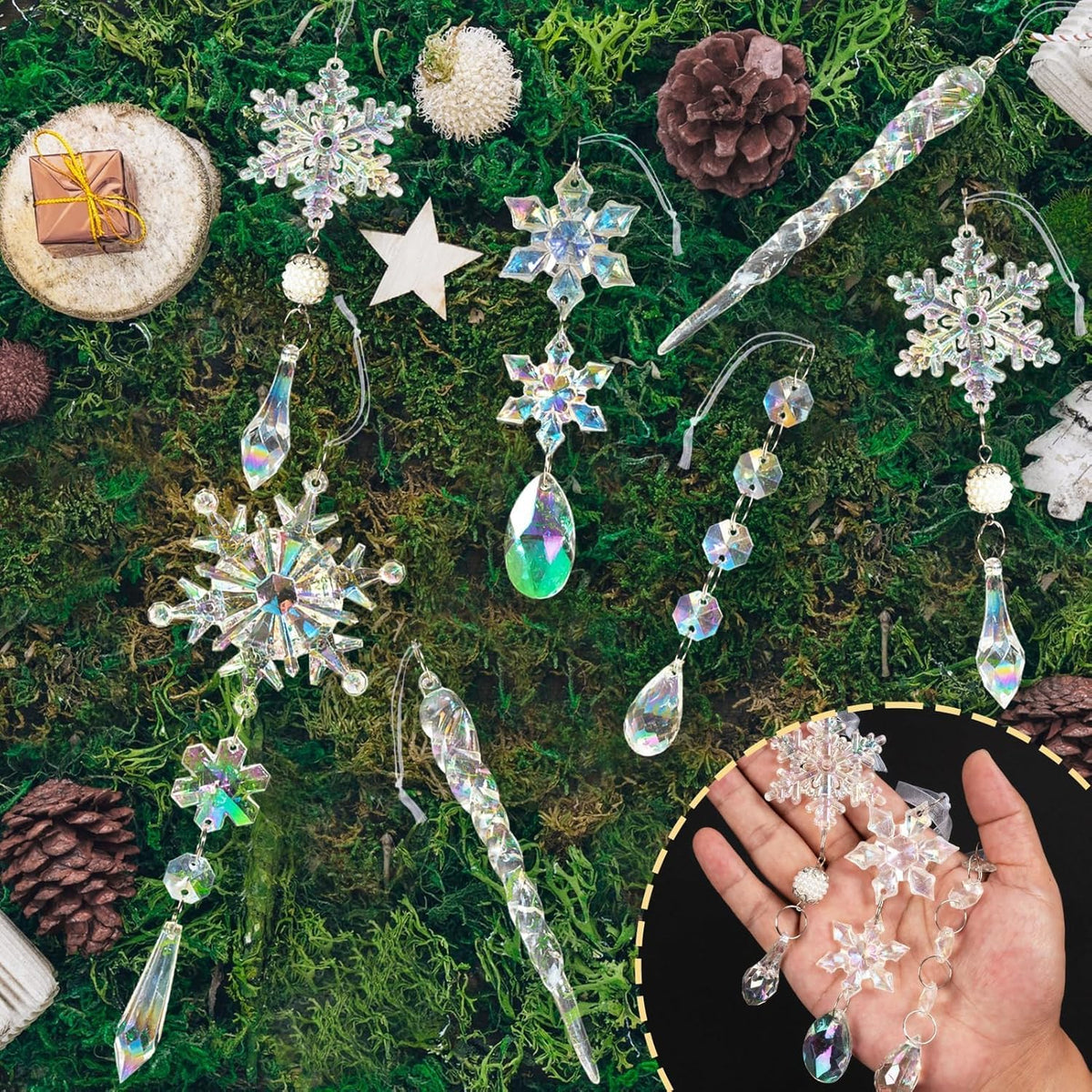 Christmas Tree Decorations Crystal Ornaments - 18pcs Iridescent Christmas Ornaments Acrylic