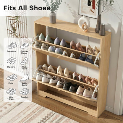Nicetree Shoe Cabinet with 2 Flip Drawers, Narrow Shoe Organizer Cabinet, Freestanding Shoe Rack