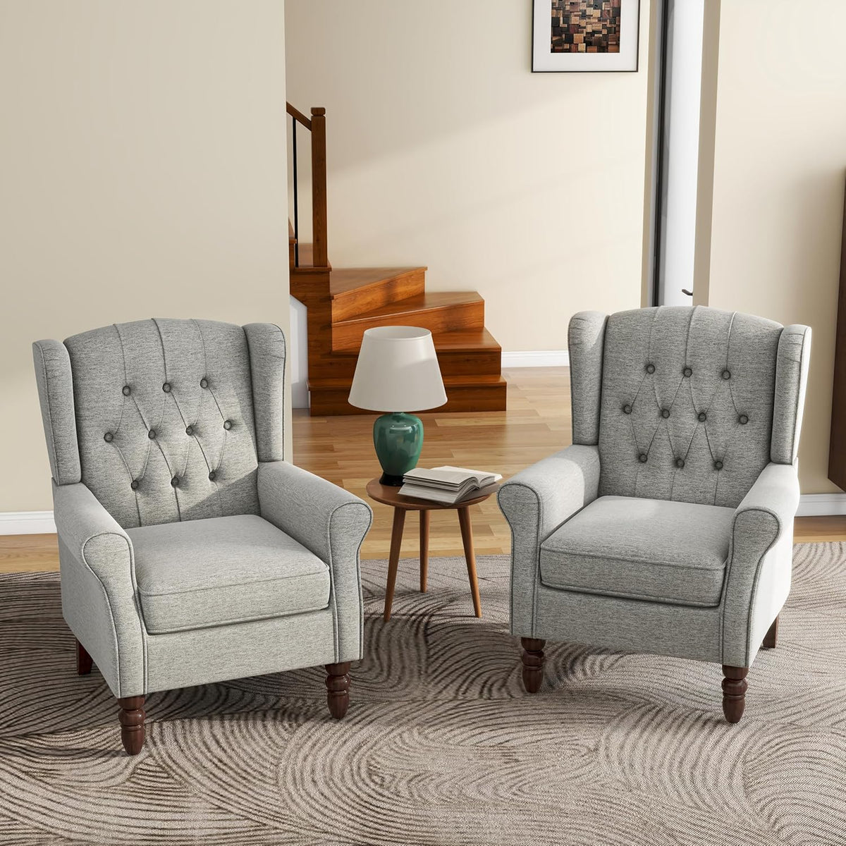 UIXE High Back Accent Chairs Set of 2, Upholstered Armchair in Fabric, Retro Wingback Arm Chair for