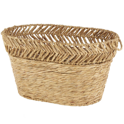 Deco 79 Seagrass Handmade Decorative and Functional Storage Basket Large Woven Oval Basket