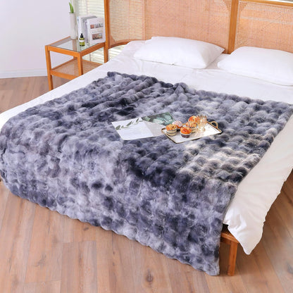 UKELER Soft Faux Fur Throw Blanket 60''x80'', Large Dark Grey Reversible Shaggy Blanket Plush Thick